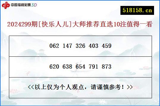 2024299期[快乐人儿]大师推荐直选10注值得一看