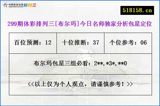 299期体彩排列三[布尔玛]今日名师独家分析包星定位