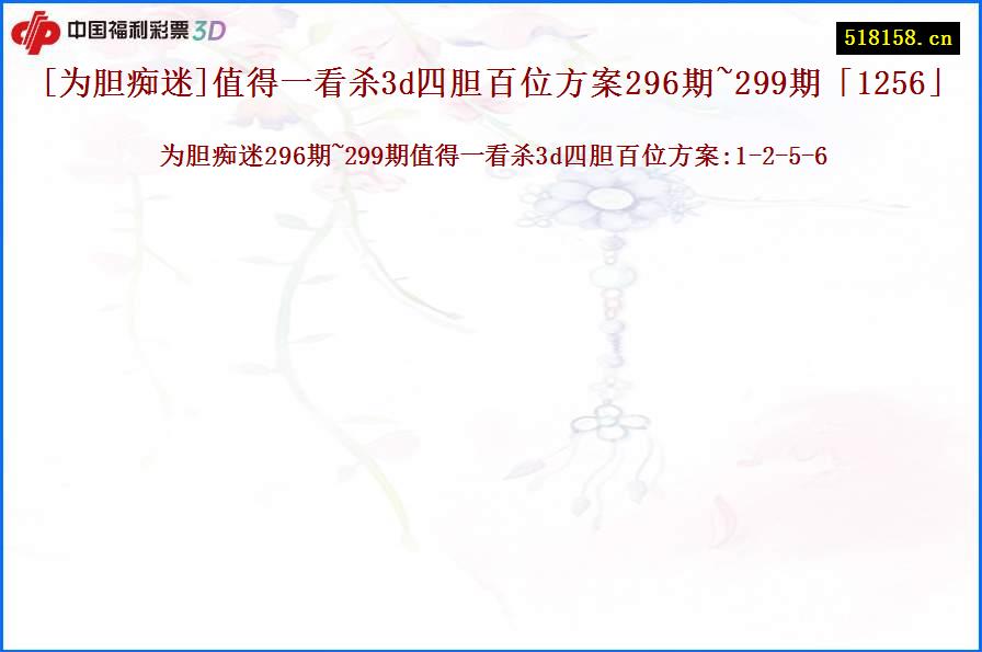 [为胆痴迷]值得一看杀3d四胆百位方案296期~299期「1256」