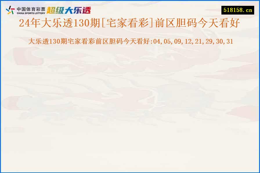 24年大乐透130期[宅家看彩]前区胆码今天看好