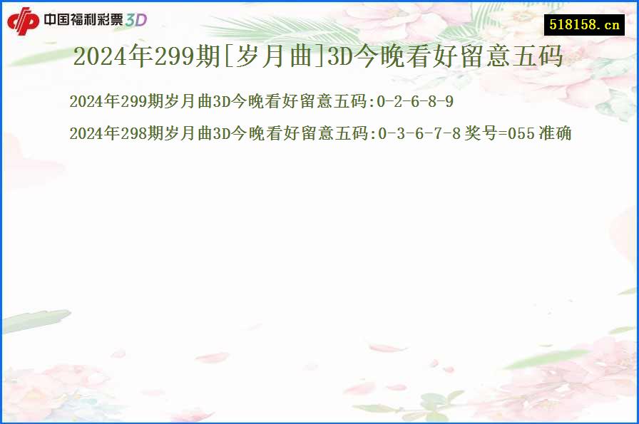 2024年299期[岁月曲]3D今晚看好留意五码