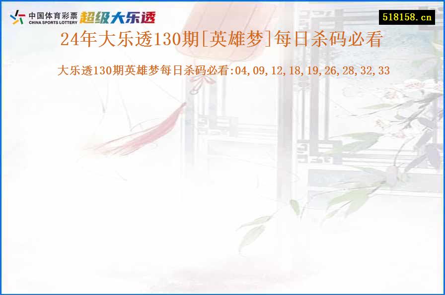 24年大乐透130期[英雄梦]每日杀码必看