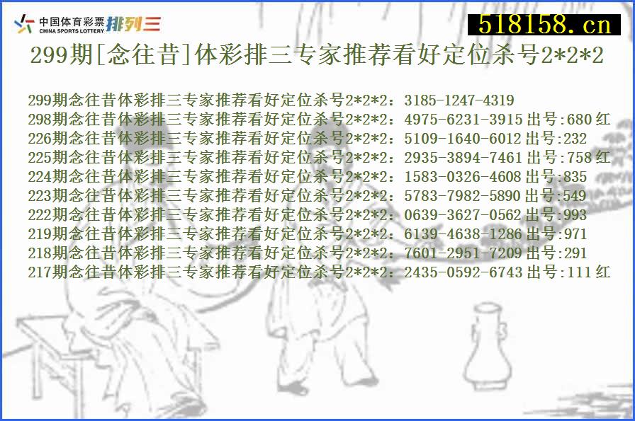 299期[念往昔]体彩排三专家推荐看好定位杀号2*2*2