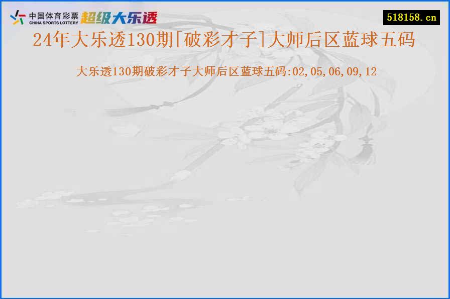 24年大乐透130期[破彩才子]大师后区蓝球五码