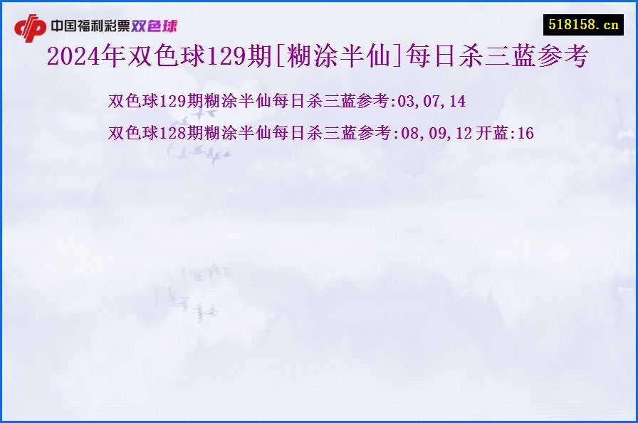 2024年双色球129期[糊涂半仙]每日杀三蓝参考