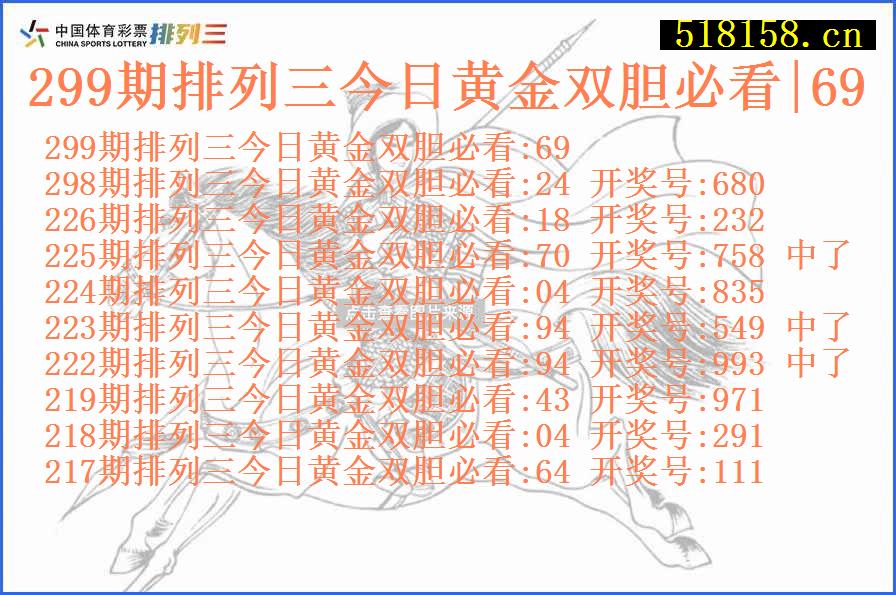 299期排列三今日黄金双胆必看|69