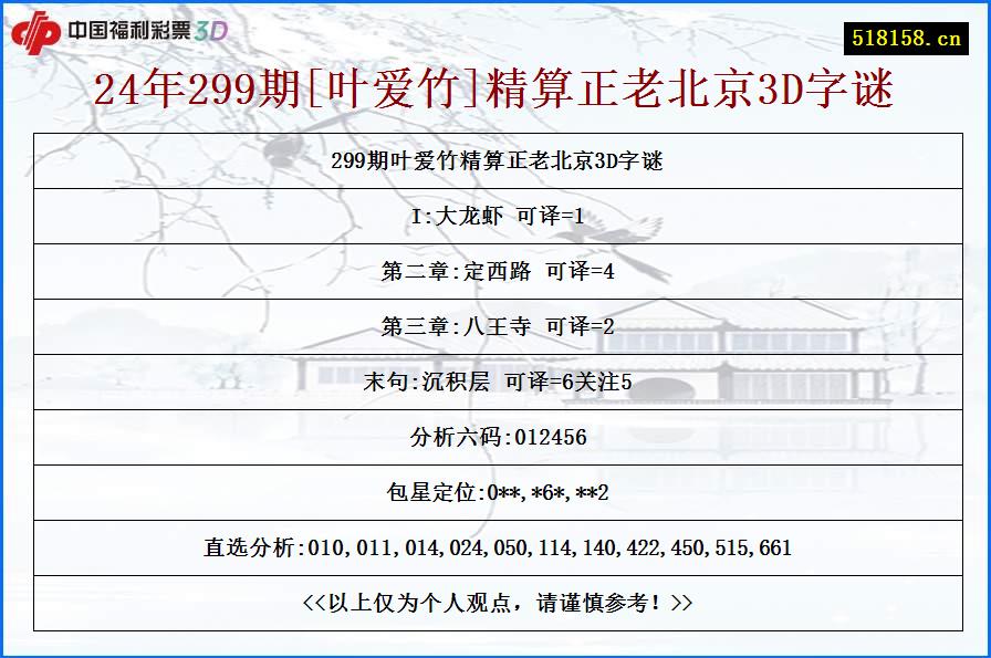 24年299期[叶爱竹]精算正老北京3D字谜