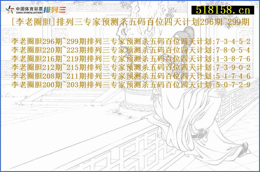 [李老圈胆]排列三专家预测杀五码百位四天计划296期~299期