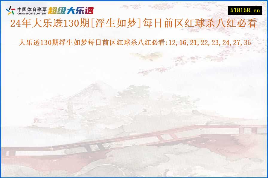 24年大乐透130期[浮生如梦]每日前区红球杀八红必看