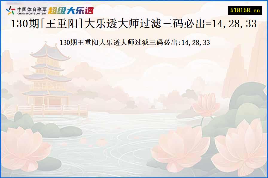 130期[王重阳]大乐透大师过滤三码必出=14,28,33