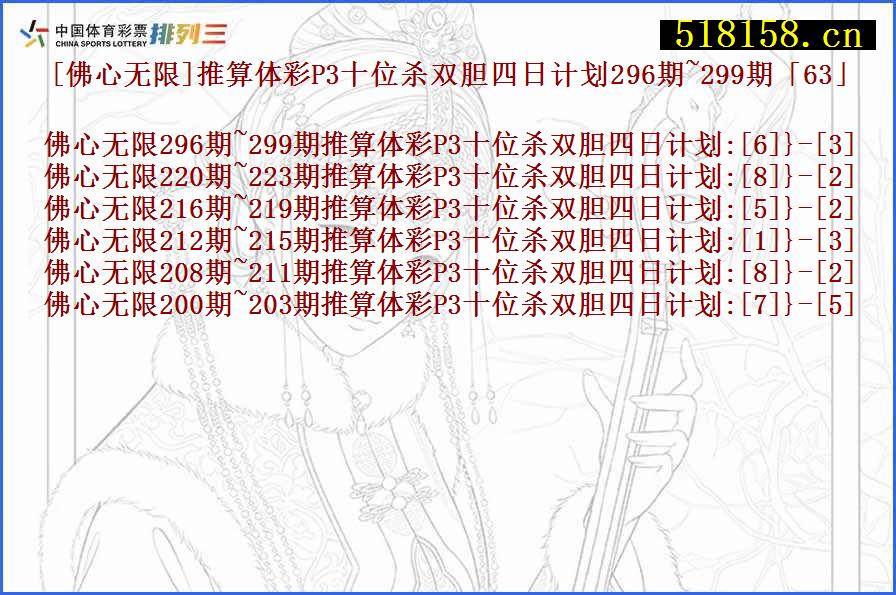 [佛心无限]推算体彩P3十位杀双胆四日计划296期~299期「63」