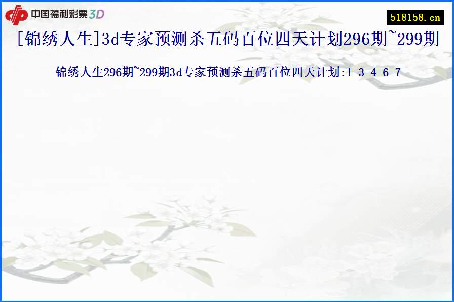 [锦绣人生]3d专家预测杀五码百位四天计划296期~299期