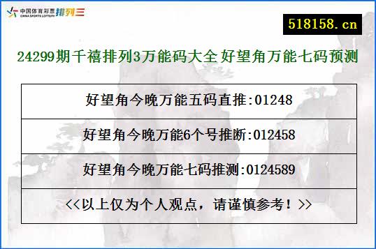 24299期千禧排列3万能码大全 好望角万能七码预测