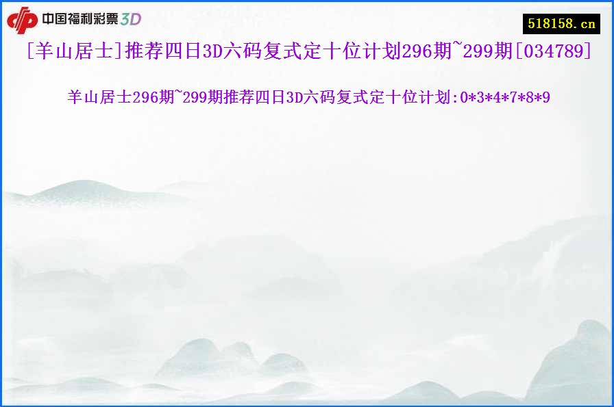 [羊山居士]推荐四日3D六码复式定十位计划296期~299期[034789]