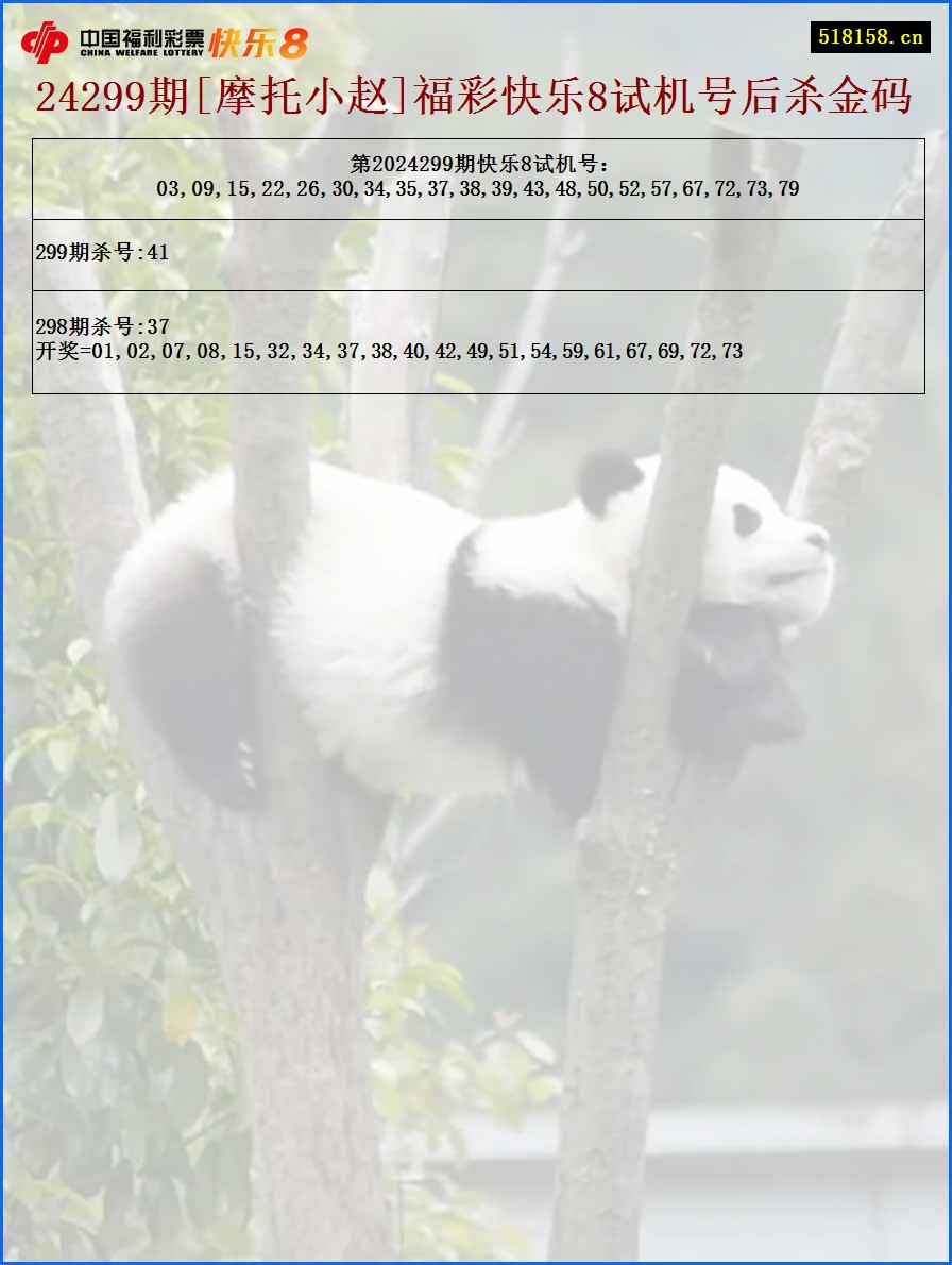 24299期[摩托小赵]福彩快乐8试机号后杀金码