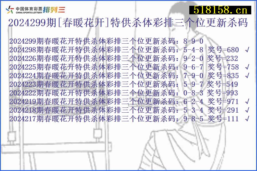 2024299期[春暖花开]特供杀体彩排三个位更新杀码