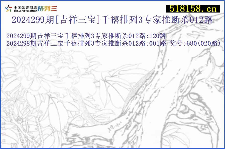 2024299期[吉祥三宝]千禧排列3专家推断杀012路