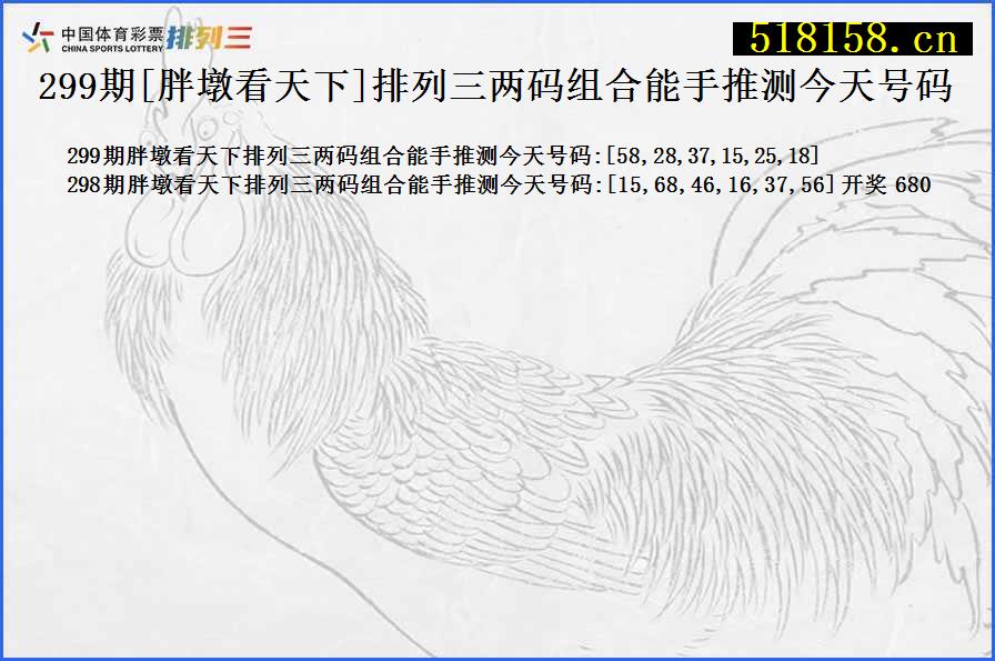 299期[胖墩看天下]排列三两码组合能手推测今天号码