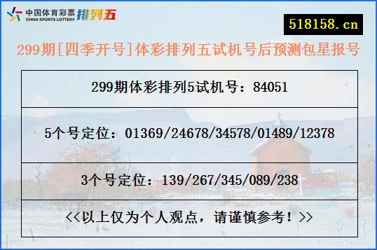 299期[四季开号]体彩排列五试机号后预测包星报号