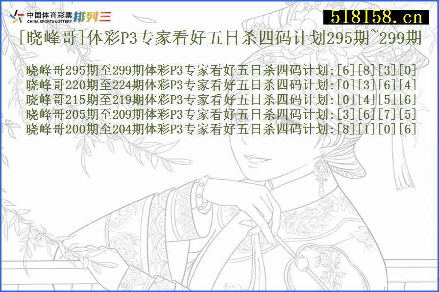 [晓峰哥]体彩P3专家看好五日杀四码计划295期~299期