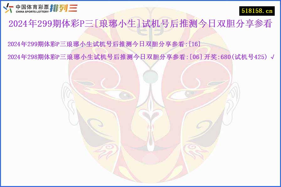 2024年299期体彩P三[琅琊小生]试机号后推测今日双胆分享参看