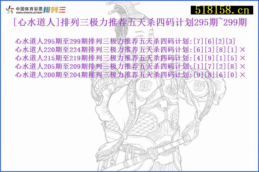 [心水道人]排列三极力推荐五天杀四码计划295期~299期