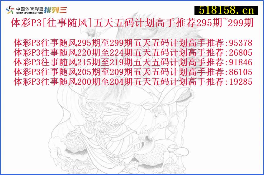 体彩P3[往事随风]五天五码计划高手推荐295期~299期