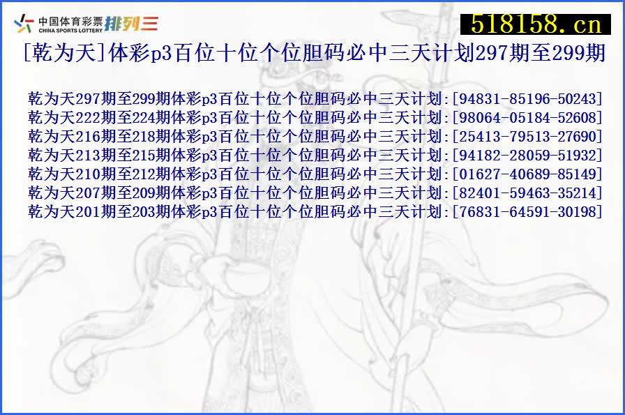 [乾为天]体彩p3百位十位个位胆码必中三天计划297期至299期