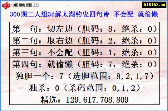 300期三人组3d解太湖钓叟四句诗 不会配-就偷懒