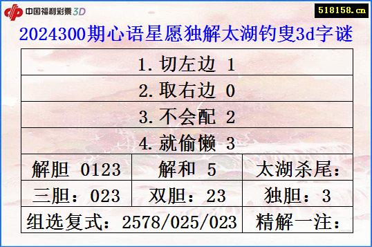 2024300期心语星愿独解太湖钓叟3d字谜