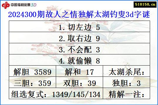 2024300期故人之情独解太湖钓叟3d字谜