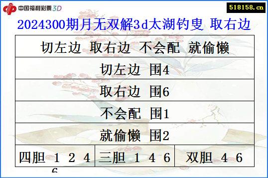 2024300期月无双解3d太湖钓叟 取右边