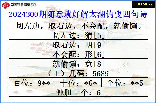 2024300期随意就好解太湖钓叟四句诗