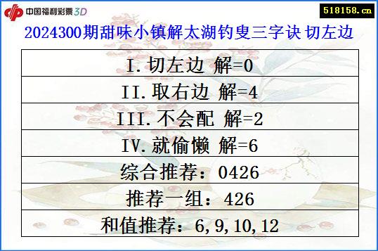 2024300期甜味小镇解太湖钓叟三字诀 切左边