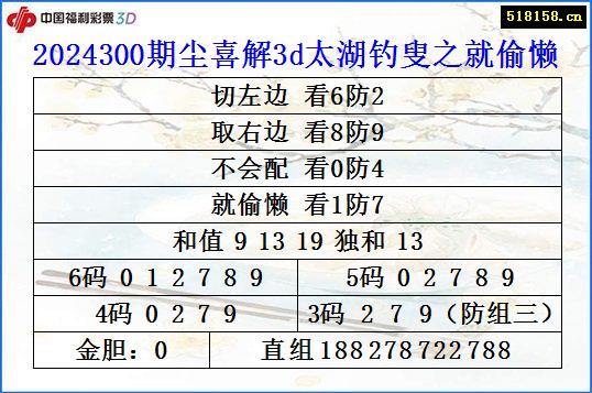 2024300期尘喜解3d太湖钓叟之就偷懒