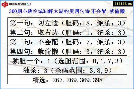 300期心跳空城3d解太湖钓叟四句诗 不会配-就偷懒