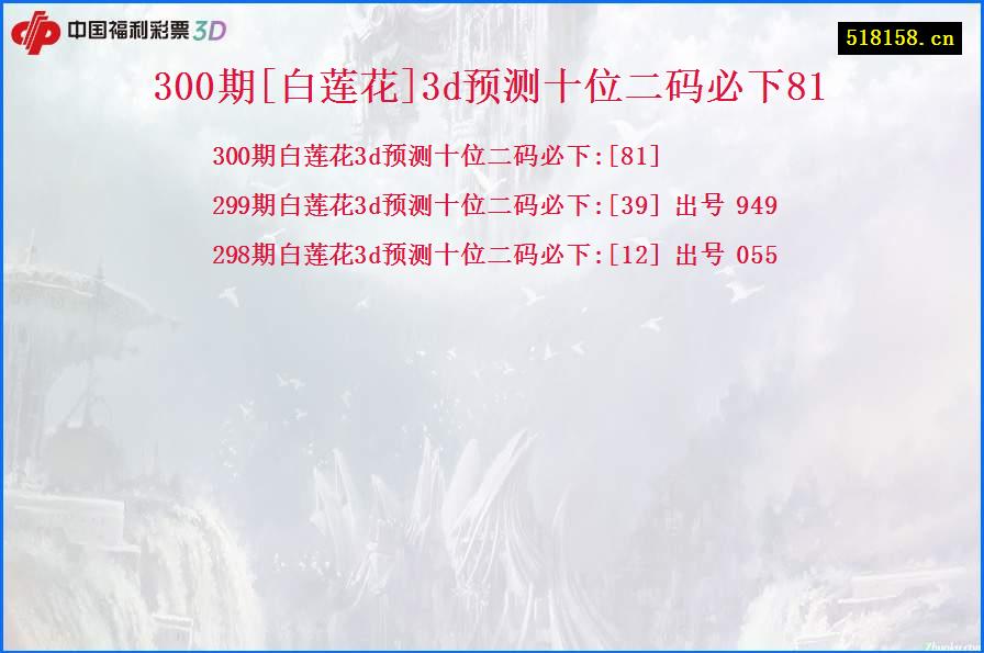 300期[白莲花]3d预测十位二码必下81