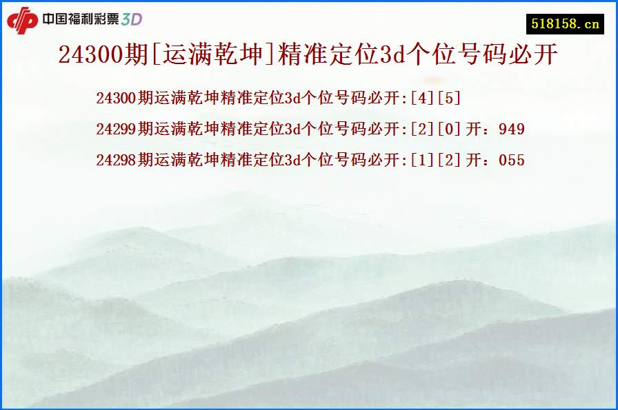 24300期[运满乾坤]精准定位3d个位号码必开