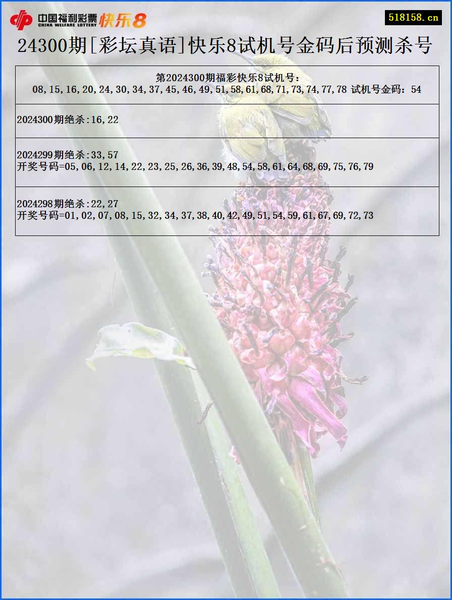 24300期[彩坛真语]快乐8试机号金码后预测杀号