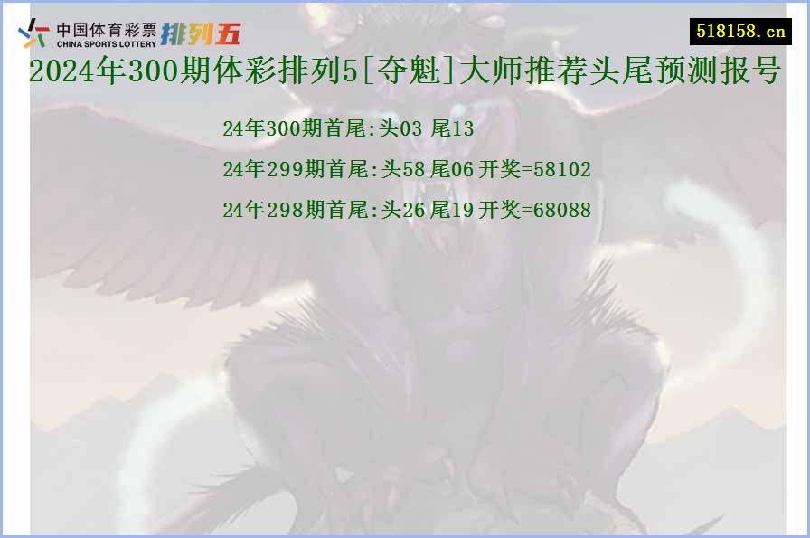 2024年300期体彩排列5[夺魁]大师推荐头尾预测报号