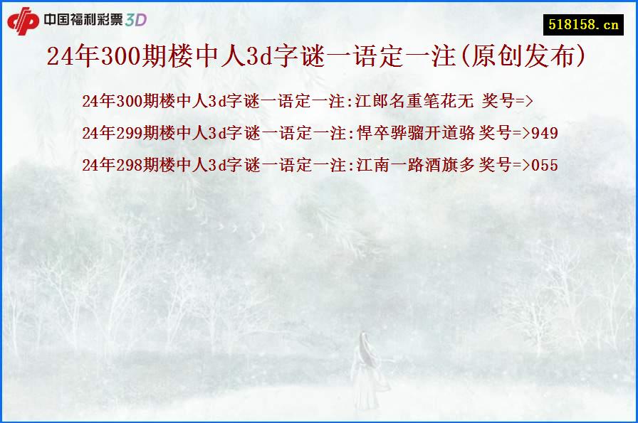 24年300期楼中人3d字谜一语定一注(原创发布)