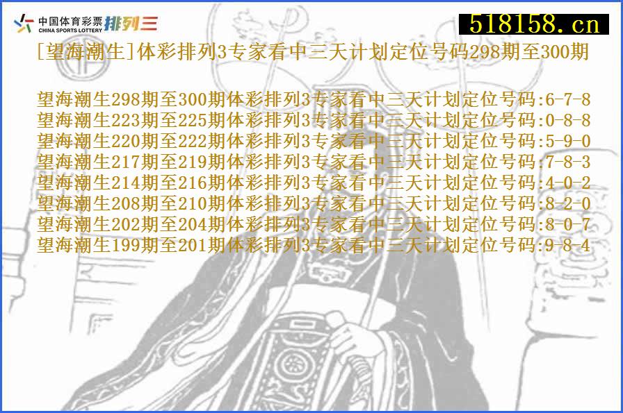 [望海潮生]体彩排列3专家看中三天计划定位号码298期至300期