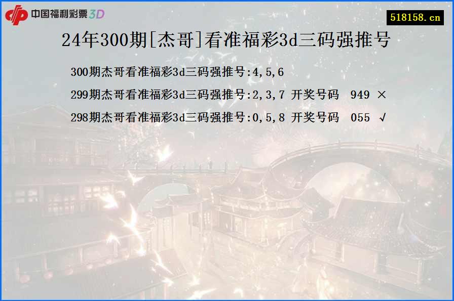 24年300期[杰哥]看准福彩3d三码强推号