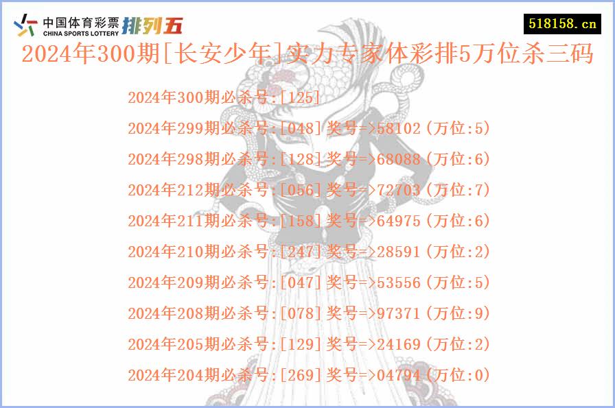 2024年300期[长安少年]实力专家体彩排5万位杀三码