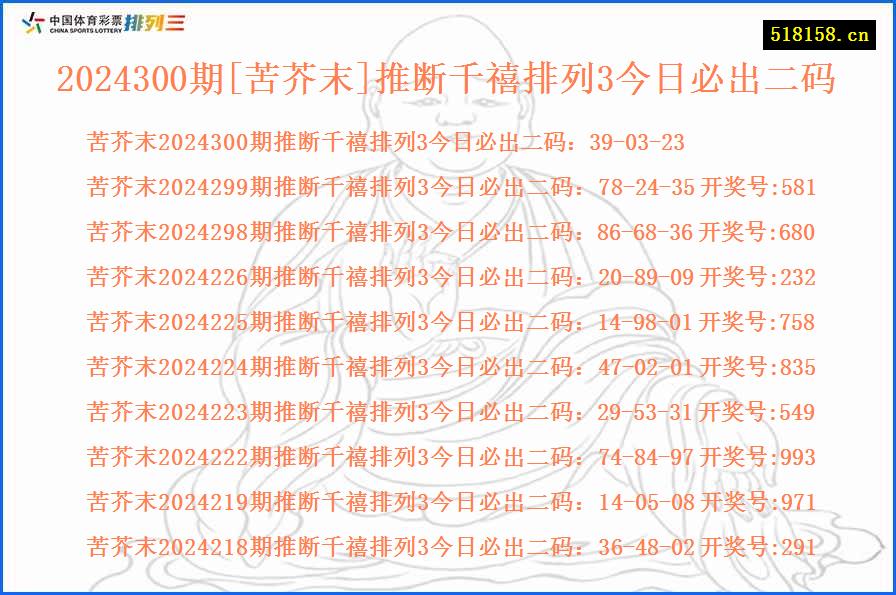 2024300期[苦芥末]推断千禧排列3今日必出二码