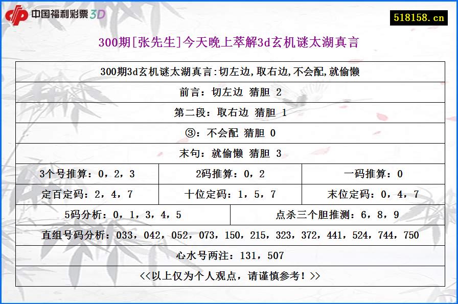 300期[张先生]今天晚上萃解3d玄机谜太湖真言