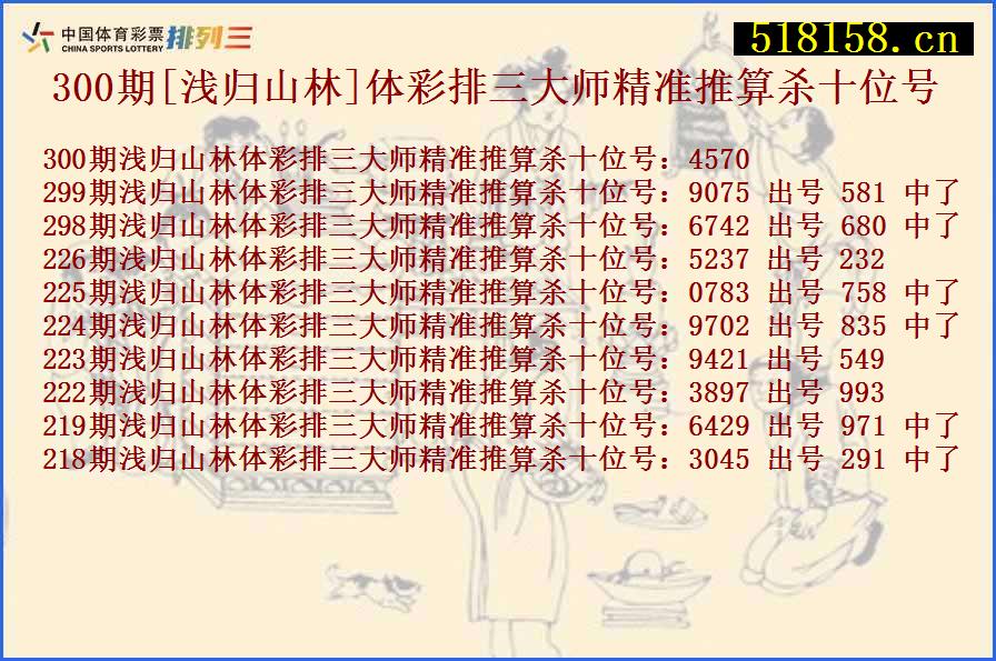 300期[浅归山林]体彩排三大师精准推算杀十位号