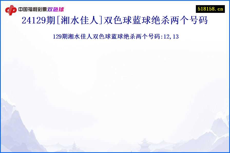 24129期[湘水佳人]双色球蓝球绝杀两个号码