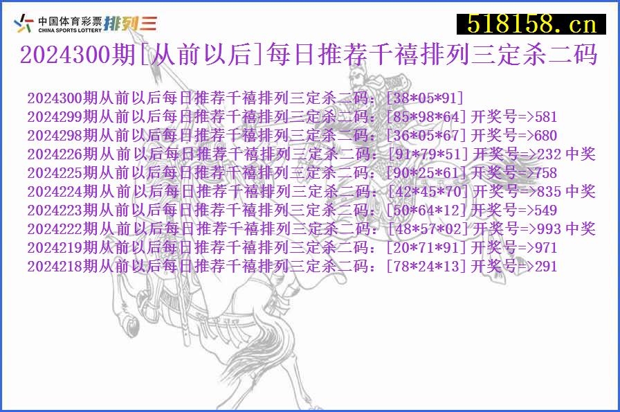 2024300期[从前以后]每日推荐千禧排列三定杀二码