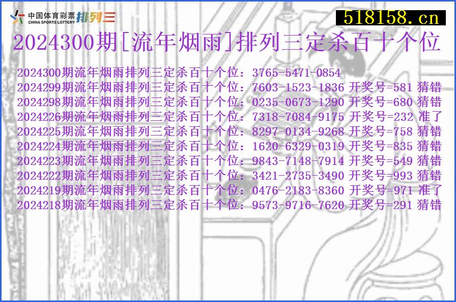 2024300期[流年烟雨]排列三定杀百十个位